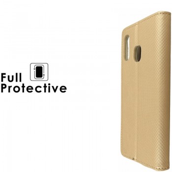 Telone atverčiamas dėklas - auksinės spalvos (Samsung GALAXY A20E) Telone atverčiamas dėklas - auksinės spalvos (Samsung GALAXY A20E)
